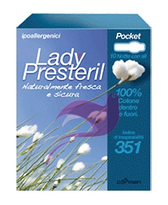 Lady Presteril Linea Pocket Assorbente Puro Cotone 10 Assorbenti Notte con Ali