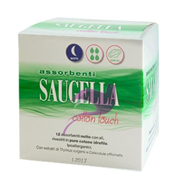 Saugella Linea Cotton Touch 12 Assorbenti Notte con Ali in Puro Cotone