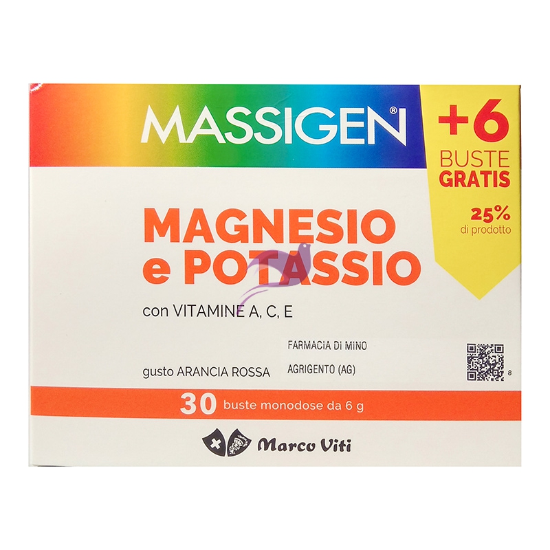 Massigen Linea Sali Minerali Magnesio Potassio Integratore Arancia 24+6 Buste